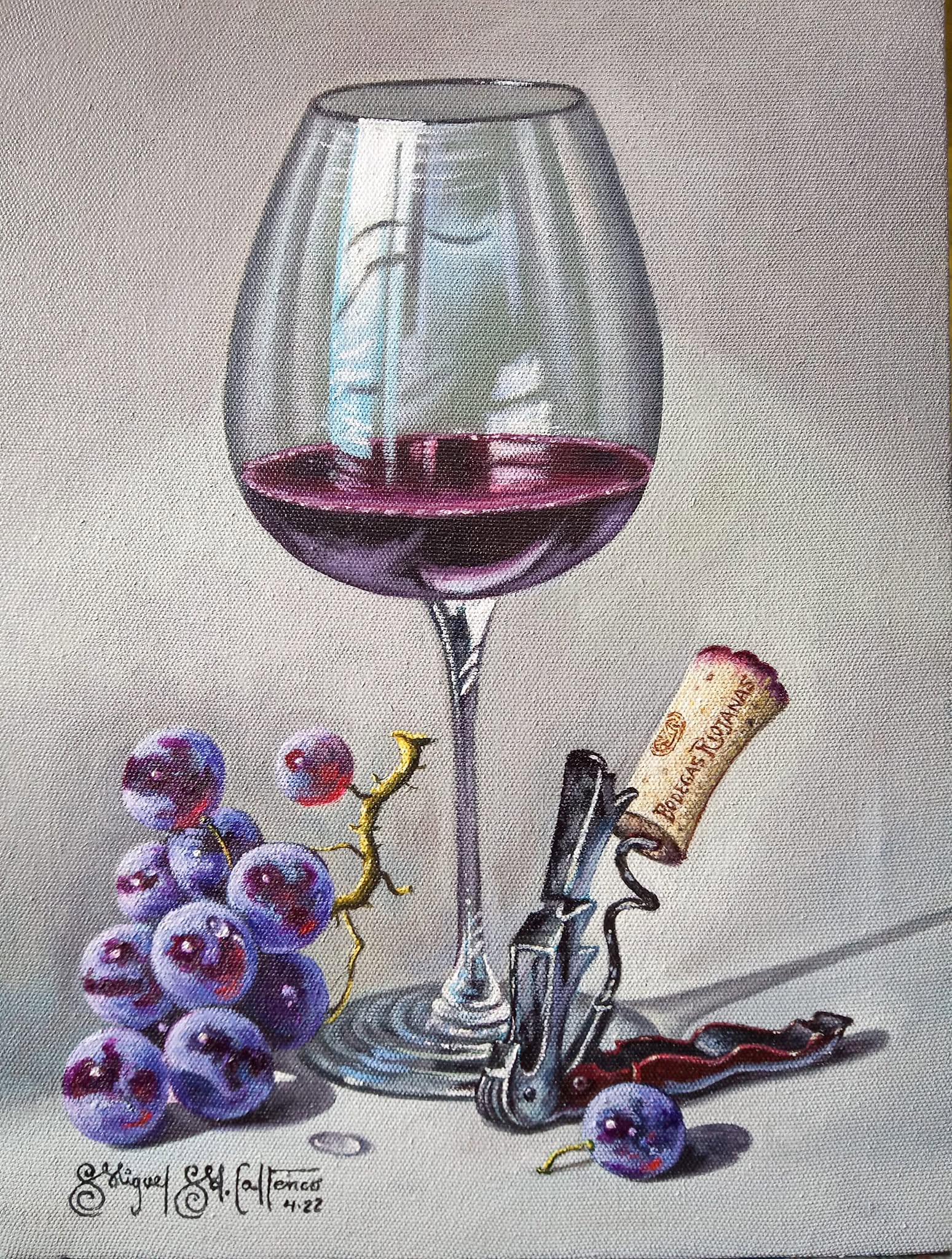 bodegón con copa de vino
